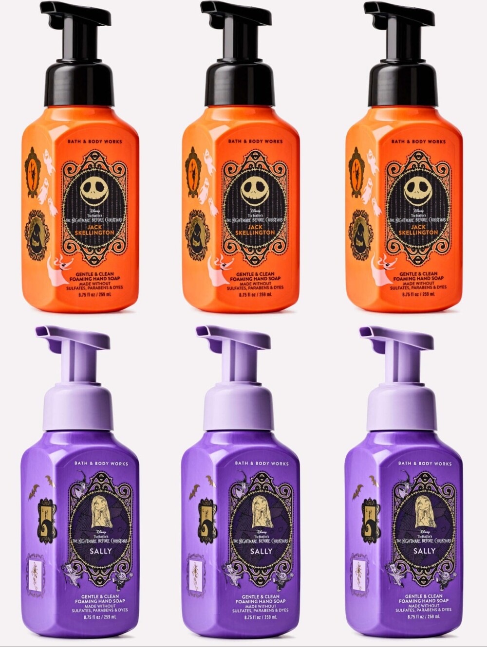 Bath & Body Works Jack Skellington and Sally Foaming Hand Soap Set of 6 NEW RARE